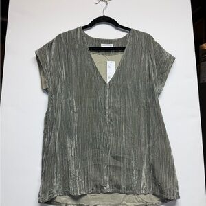 Urban Outfitters Sage Green Crushed Velvet Pleated V-Neck Blouse Top, S, NWT